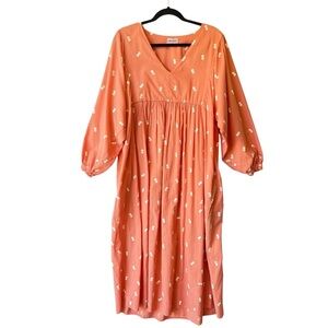 Bobo Choses maxi dress womens L large Orange Tulips Organic cotton Long sleeves